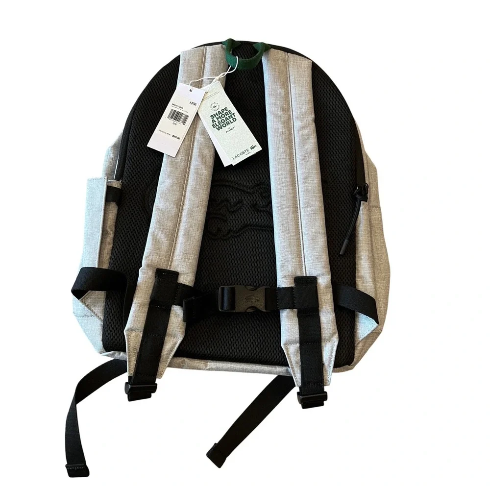 Lacoste Kids Argent Chine Heather Grey Backpack 9A6201-GH0‎ NWT